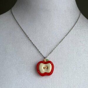 Handmade Apple Necklace STAINLESS STEEL Whimsical Twee Kawaii Whimsigoth Fruit
